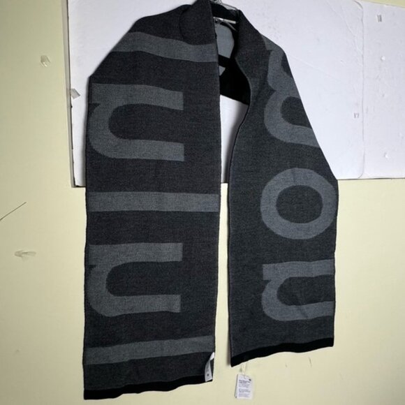Lululemon NEW Logo Knit Merino Wool Scarf Wrap Long Cozy Warm Rare Black Gray - Picture 6 of 16